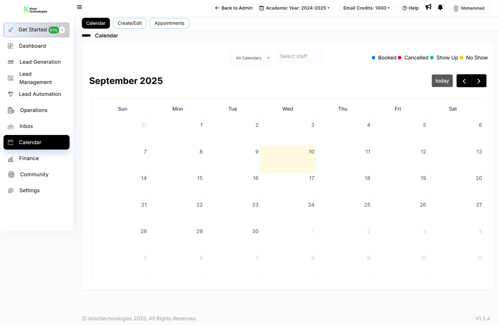 App Builder Saas -MAIN 29 screencapture admin eizbiz in seller calendar 2025 09 10 10 14 32